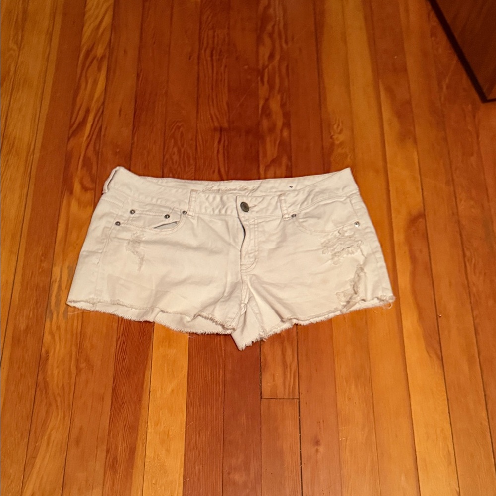 American Eagle Outfitters White Distressed Denim Short Shorts